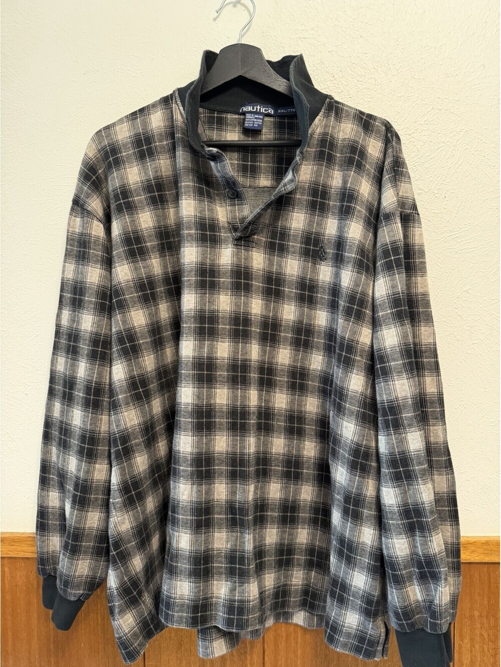 NAUTICA Vintage Long Sleeve Plaid Polo Shirt 90’s Style Size XXL/TTG